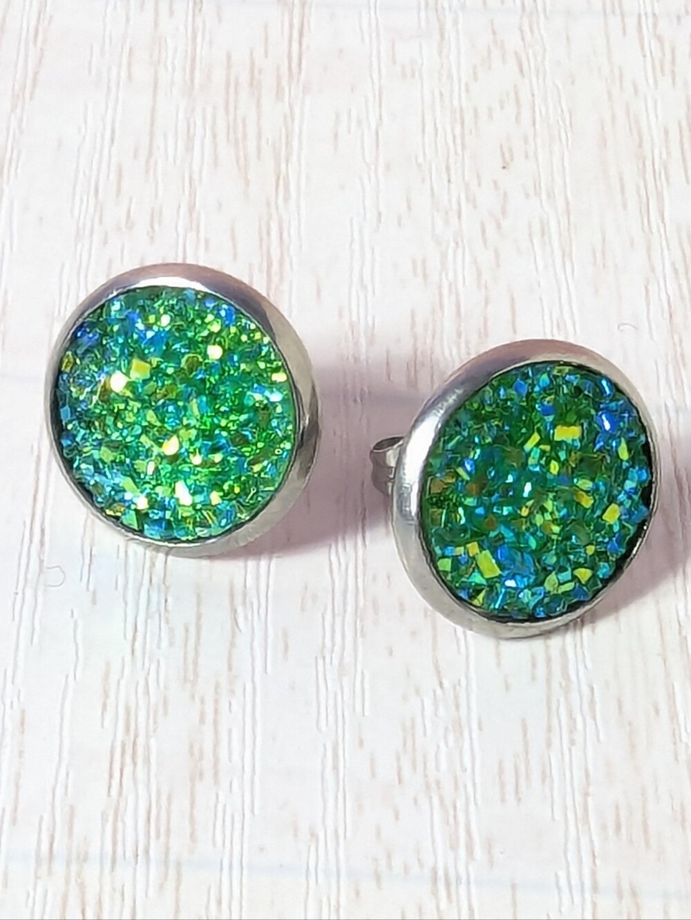 Druzy Stud Earrings Green Blue
